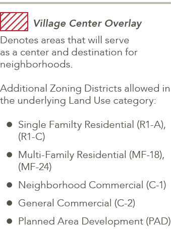 ￼Village Center Overlay Denotes areas that will serve as a center and destination for neighborhoods. Additional Zonin...