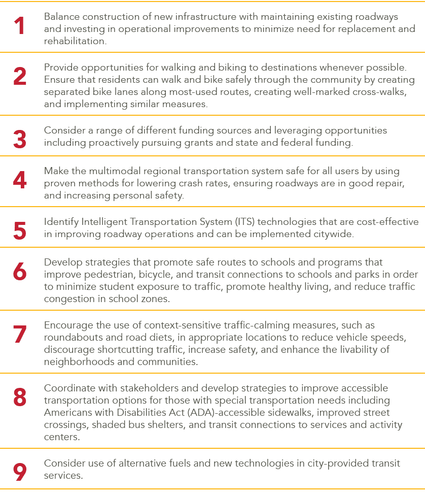 1,Balance construction of new infrastructure with maintaining existing roadways and investing in operational improvem...