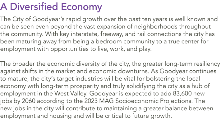 A Diversified Economy The City of Goodyear’s rapid growth over the past ten years is well known and can be seen even ...