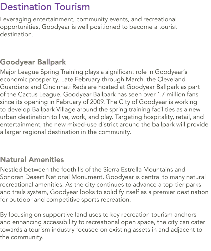 Destination Tourism Leveraging entertainment, community events, and recreational opportunities, Goodyear is well posi...