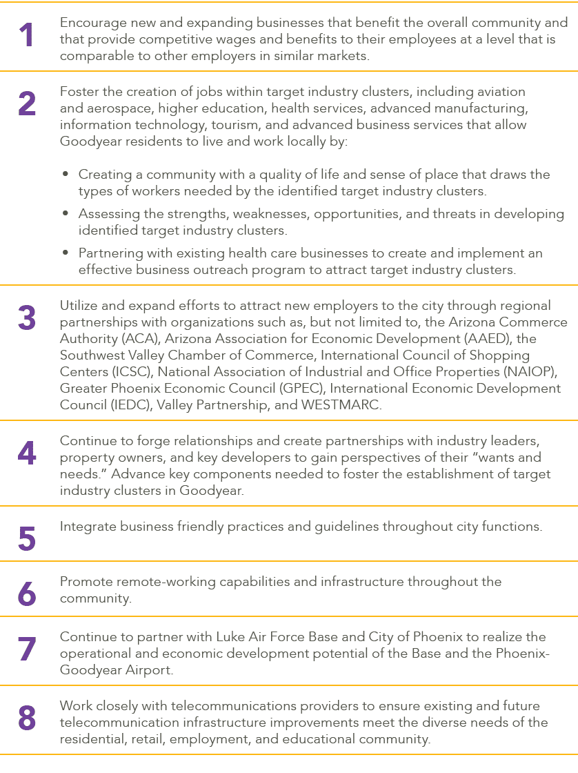1,Encourage new and expanding businesses that benefit the overall community and that provide competitive wages and be...