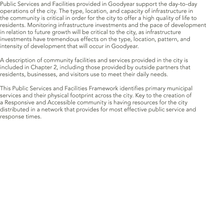 Public Services and Facilities provided in Goodyear support the day to day operations of the city. The type, location...
