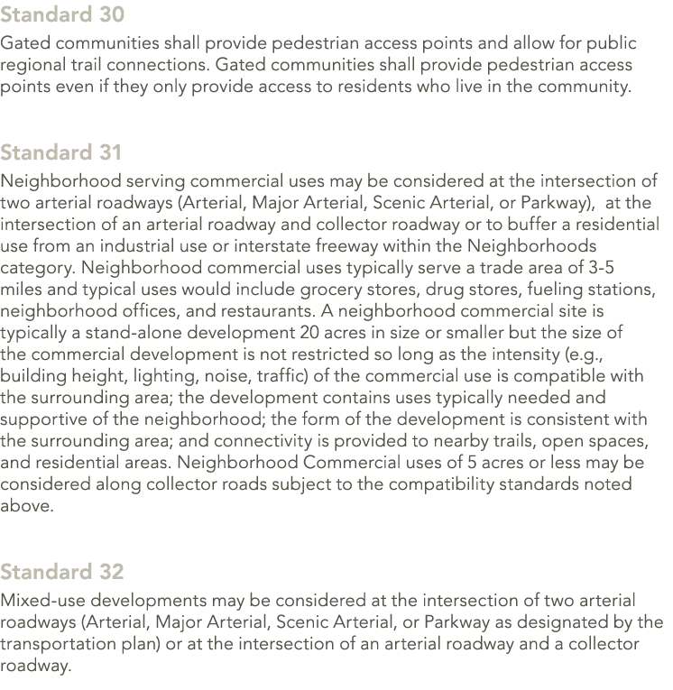 Standard 30 Gated communities shall provide pedestrian access points and allow for public regional trail connections....