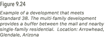 Figure 9.24 Example of a development that meets Standard 38. The multi family development provides a buffer between t...