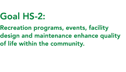  Goal HS 2: Recreation programs, events, facility design and maintenance enhance quality of life within the community. 