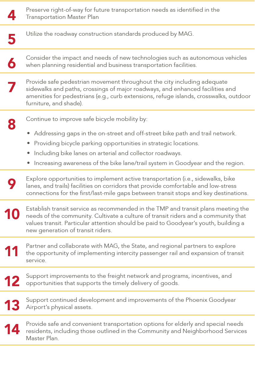 4,Preserve right of way for future transportation needs as identified in the Transportation Master Plan,5,Utilize the...