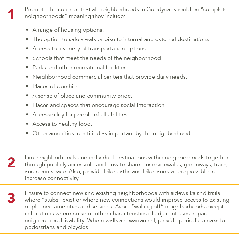 1,Promote the concept that all neighborhoods in Goodyear should be “complete neighborhoods” meaning they include: A r...