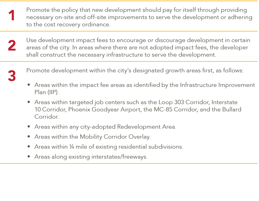 1,Promote the policy that new development should pay for itself through providing necessary on site and off site impr...
