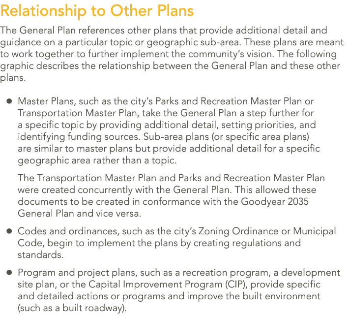 Relationship to Other Plans The General Plan references other plans that provide additional detail and guidance on a ...